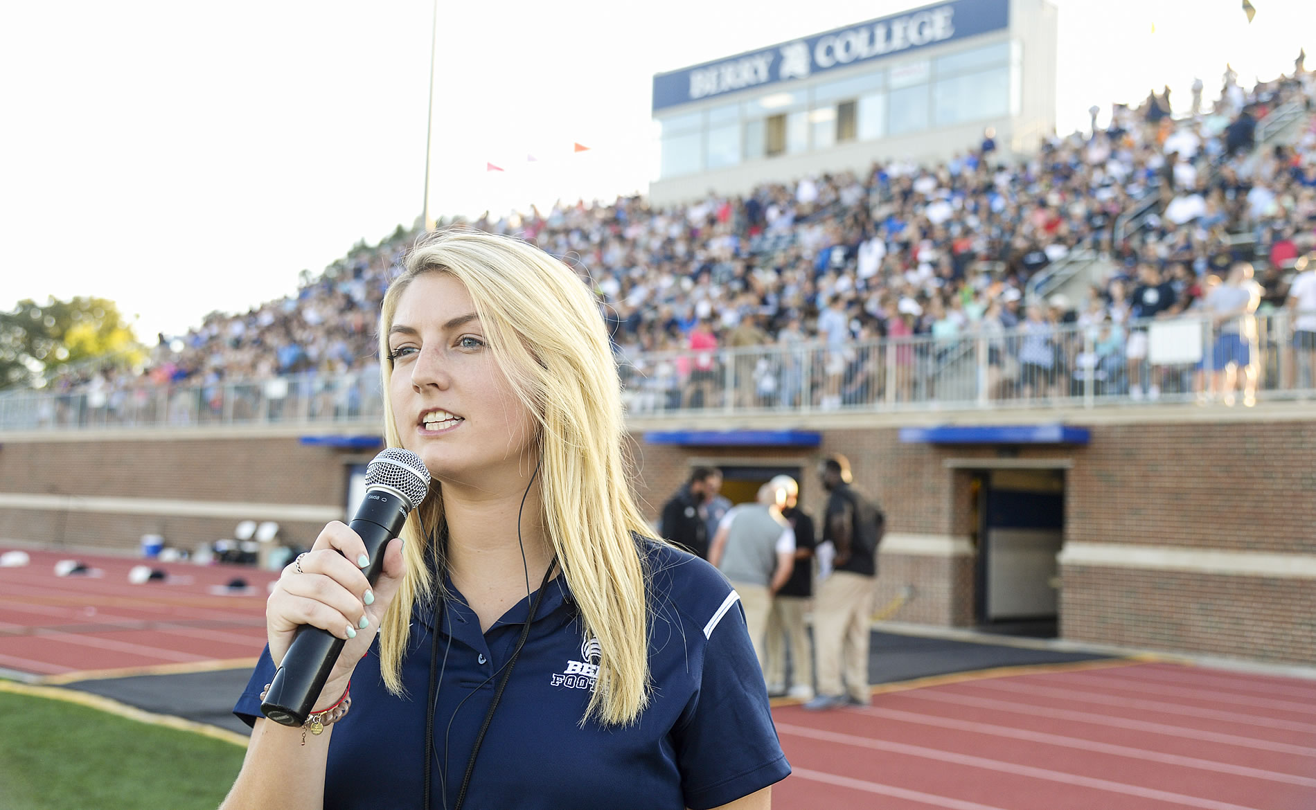 Student announcing a sports game