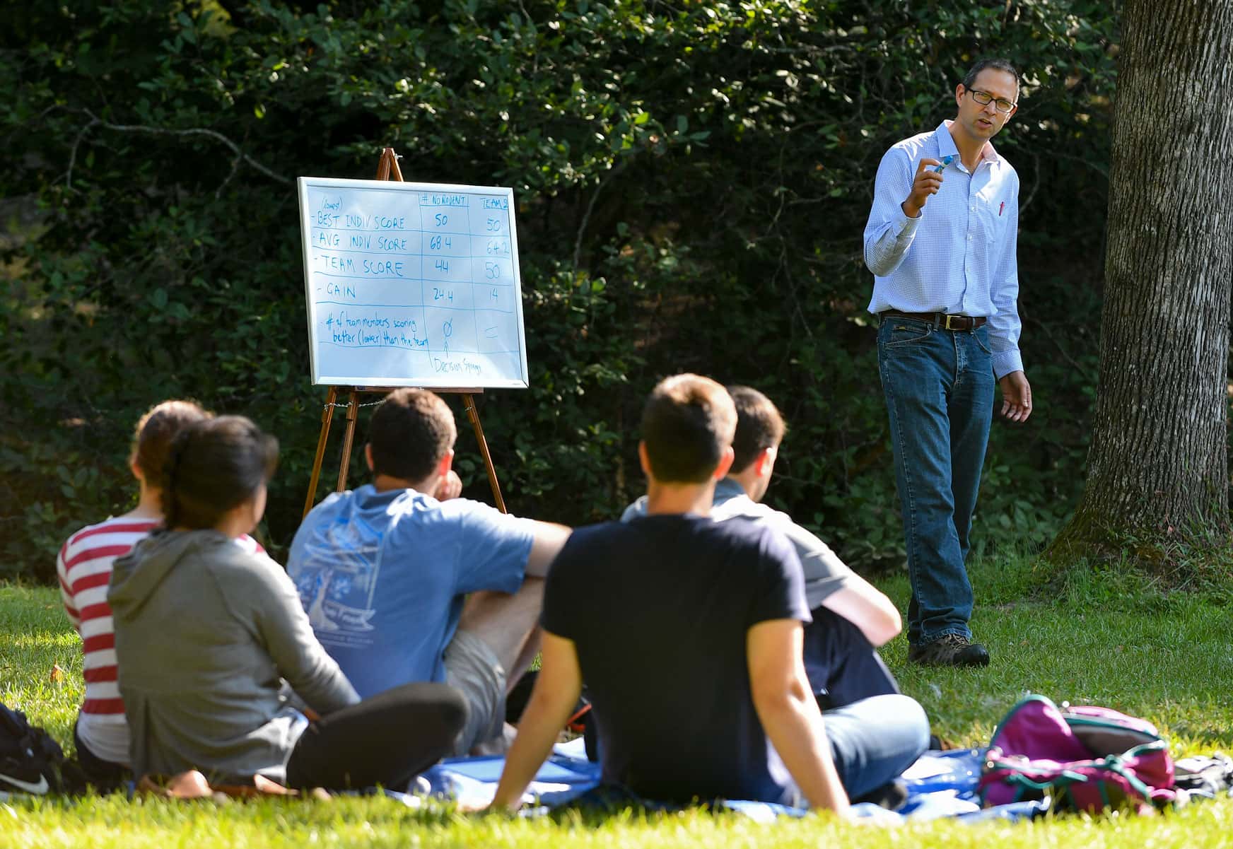 Professor lecturing outside