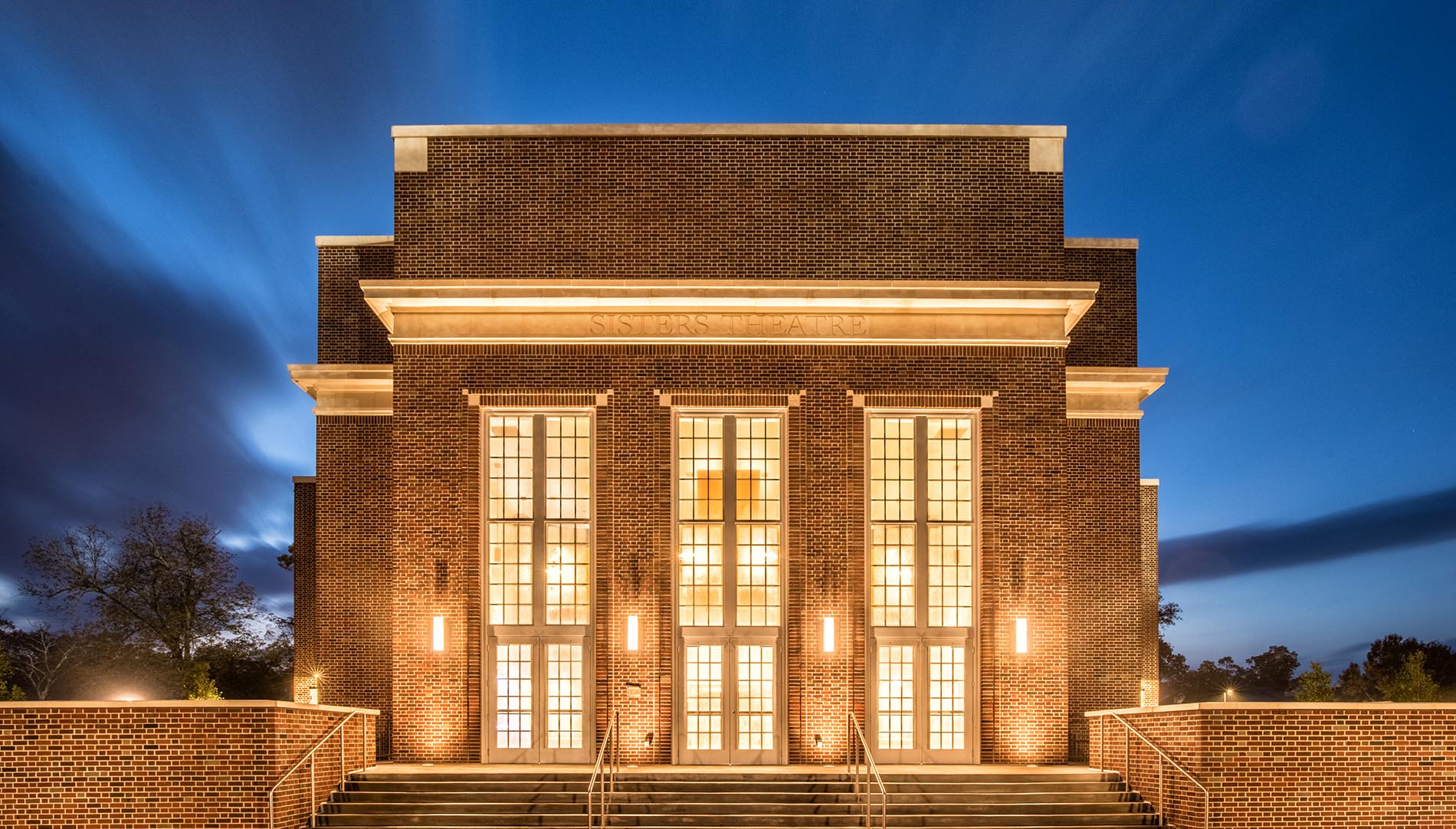 Berry College Sisters Theatre lit at night