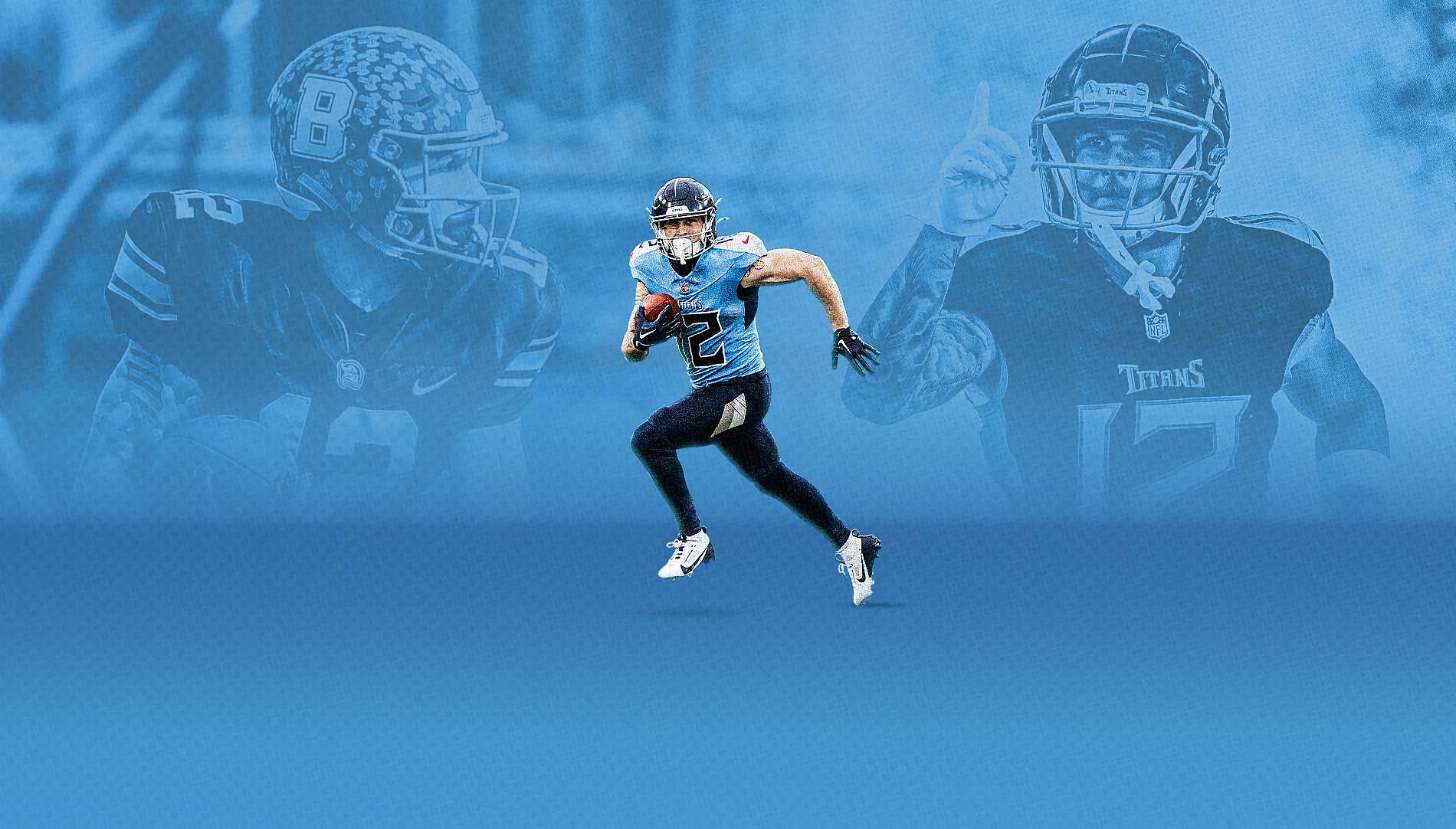 Mason Kinsey running with images of him in the background