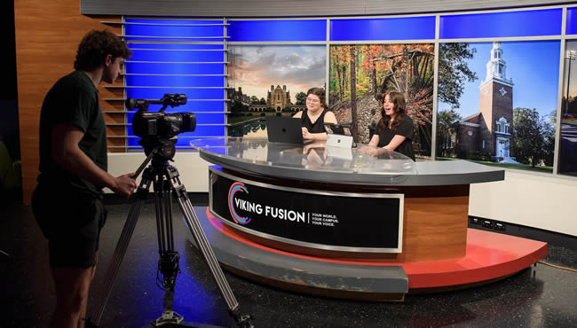 Members of the Viking Fusion news team using their new-to-them set