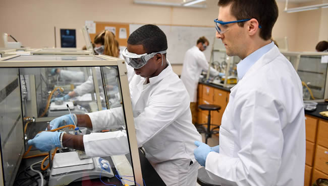 Student and professor working in a lab