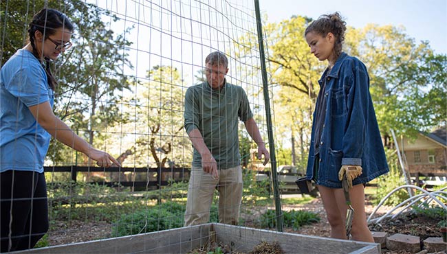 Students in a garden