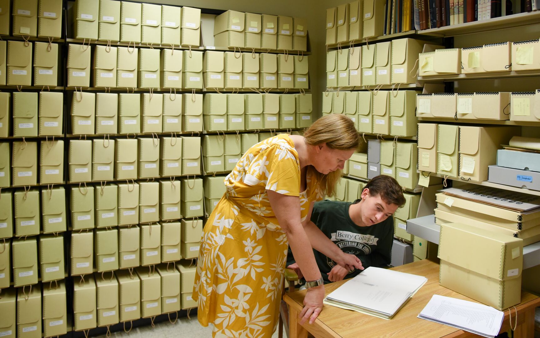Students in an archive