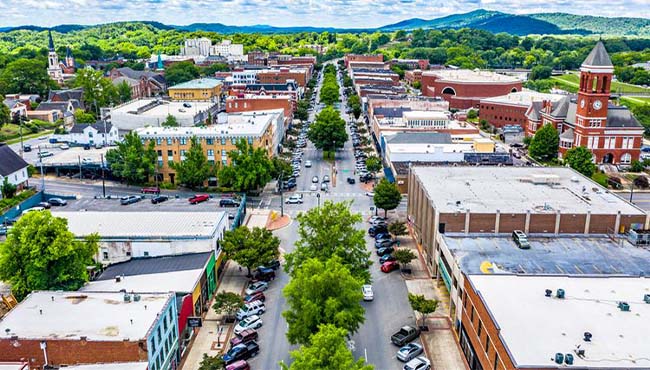 Drone view of downtown Rome, Georgia.