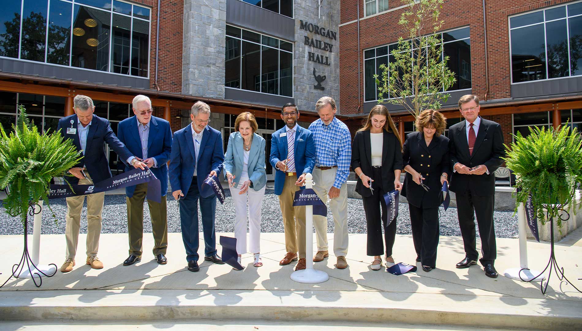Several Berry College administrators and major donors at the Morgan-Bailey Hall dedication