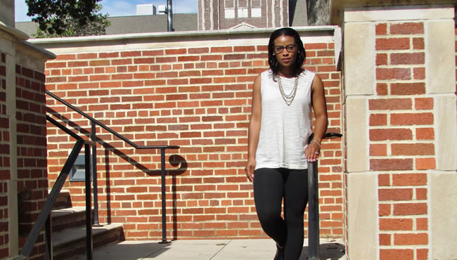 Tessa Piety on a brick stairway